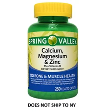 Spring Valley Calcium, Magnesium & Zinc Plus Vitamin D3 Coated Caplets, 250 Ct