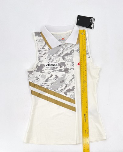 NEW Ellesse Shirt Womens Small Beige Polo Sleeveless Collared Tennis Logo - Picture 8 of 14