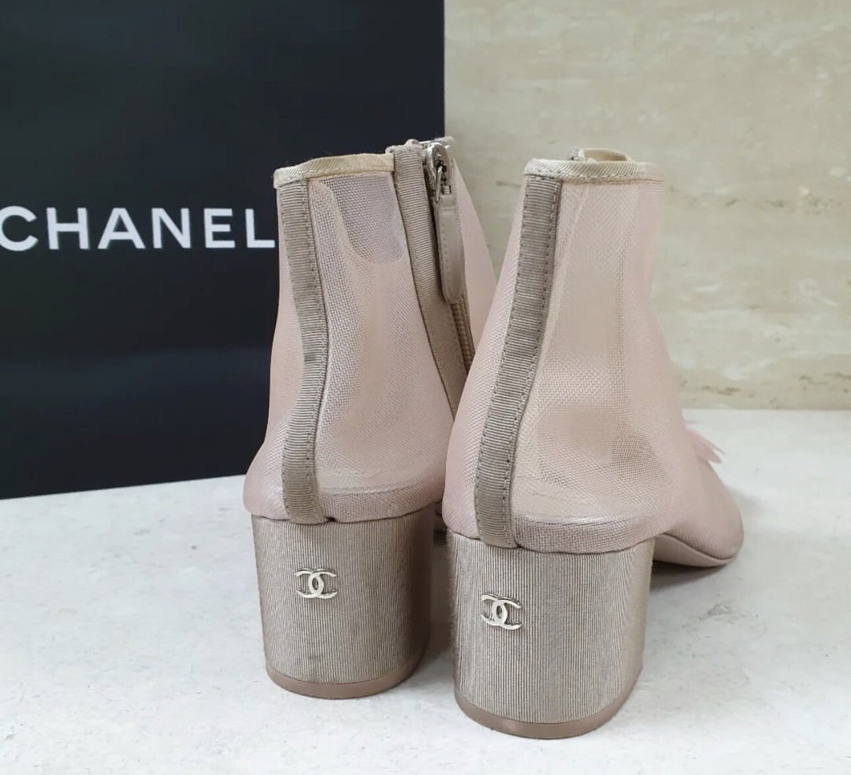 CHANEL メッシュブーツ CHANEL - CHANEL シャネル ブーツ メッシュフラワーブーティの