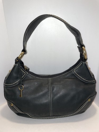 Fossil Black Leather Hobo Bag Purse Zip 
