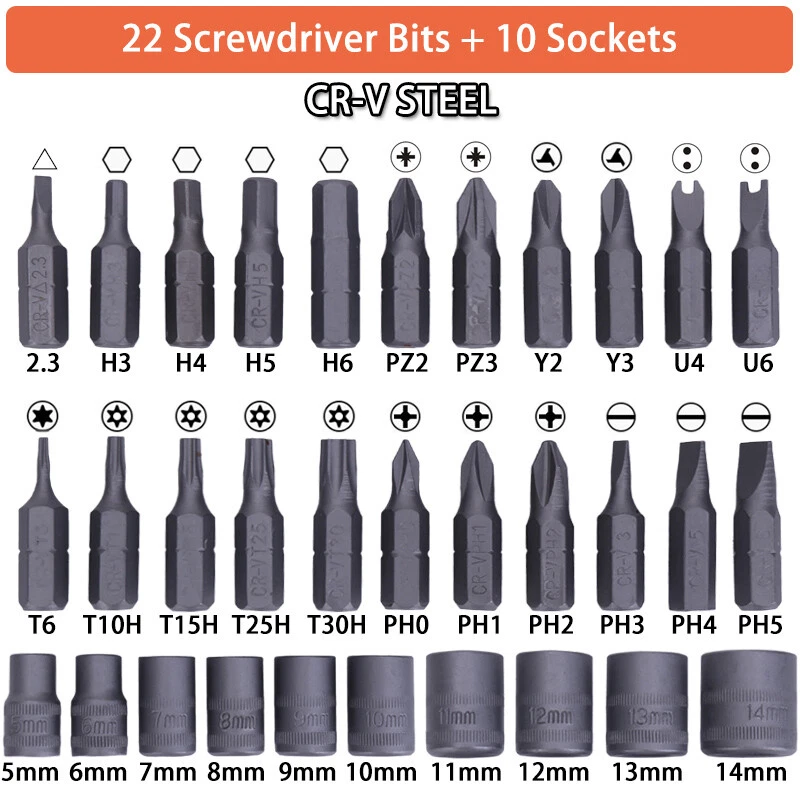 38Pcs Mini Ratchet Screwdriver Multi Tool Bits Set 1/4" Drive Socket Wrench Kit - Image 3 of 4