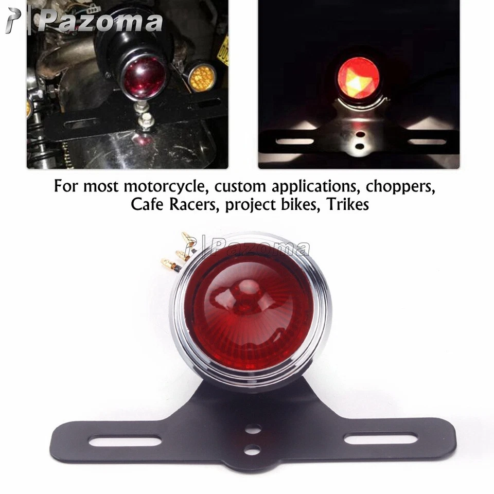 Lámpara de freno de parada de luz trasera LED redonda para motocicleta para chopper bobber café racer Foto 2 de 4