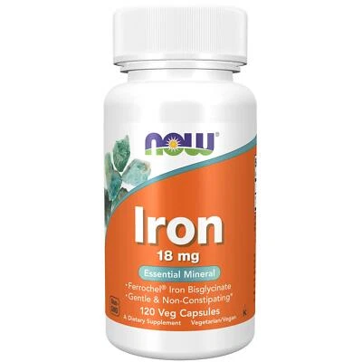 NOW Foods Iron 18mg 120 Veg Capsules Energy Support, Brain Health, Immune System