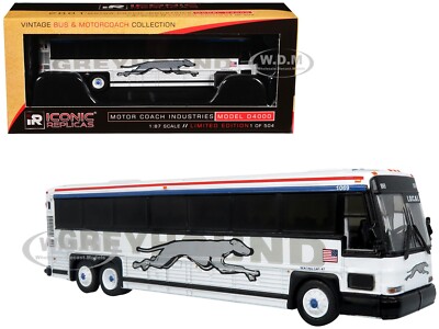 2001 MCI D4000 COACH BUS ''GREYHOUND'' WHITE 1/87 MODEL BY ICONIC REPLICAS 87-0561