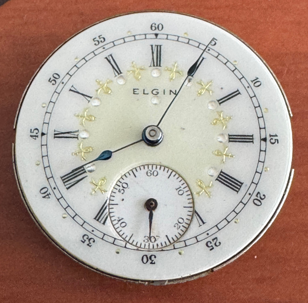 Vintage 0 Size Elgin Pocket Watch Movement Grade 320 Fancy Dial Working