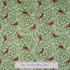 Christmas Tree Glitz Fabric - Red Cardinal  Green Leaf Cream - AE Nathan YARD