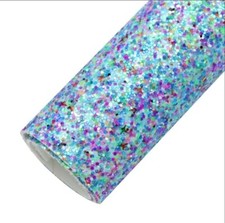 Blue mix Chunky Glitter Iridescent FAUX LEATHER ROLL 12" x 55" 1263475 felt back