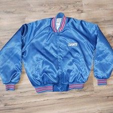 Vintage New York Giants Jacket Large Blue Chalk Line Satin Bomber NFL - Size XL