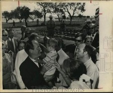 1968 Press Photo Hubert H. Humphrey with little boy at lake, Texas - saa41123
