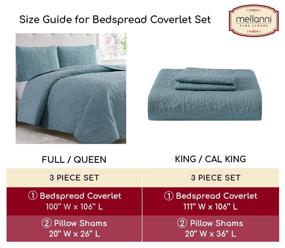 Mellanni Bedspread Coverlet Set 3-Piece Oversized Bed Cover, Ultrasonic Quilt - Image 2 of 3