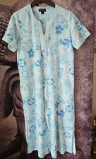 MISS ELAINE RELAX Blue White Floral Full Zipper Cover Robe w/ Pockets Soft M