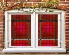 3D Red Pattern O41 Window Film Print Sticker Cling Stained Glass UV Block Am