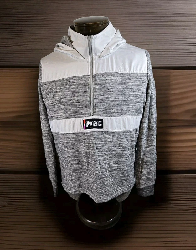victoria-secret-vs pink heathered 1/4 zip long sleeve flaw hoodie