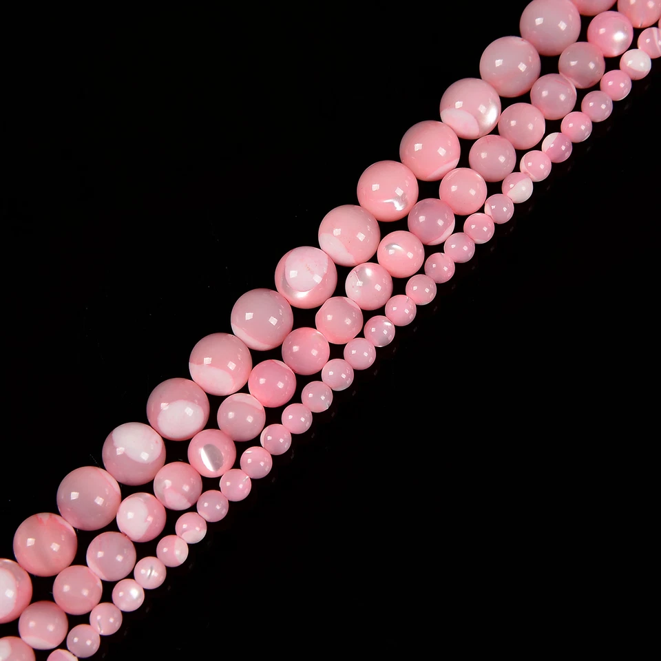 Pink Mother of Pearl MOP Shell Smooth Round Beads 4mm 6mm 8mm 10mm 15.5" Strand - Image 3 of 3