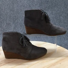Dr Scholls Boots Womens 9.5 M Dakota Ankle Booties Gray Fabric Lace Up Wedge