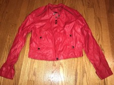 C Magic Faux Leather Cherry Red Gothic Sexy Womens Blazer Jacket Coat Size L #