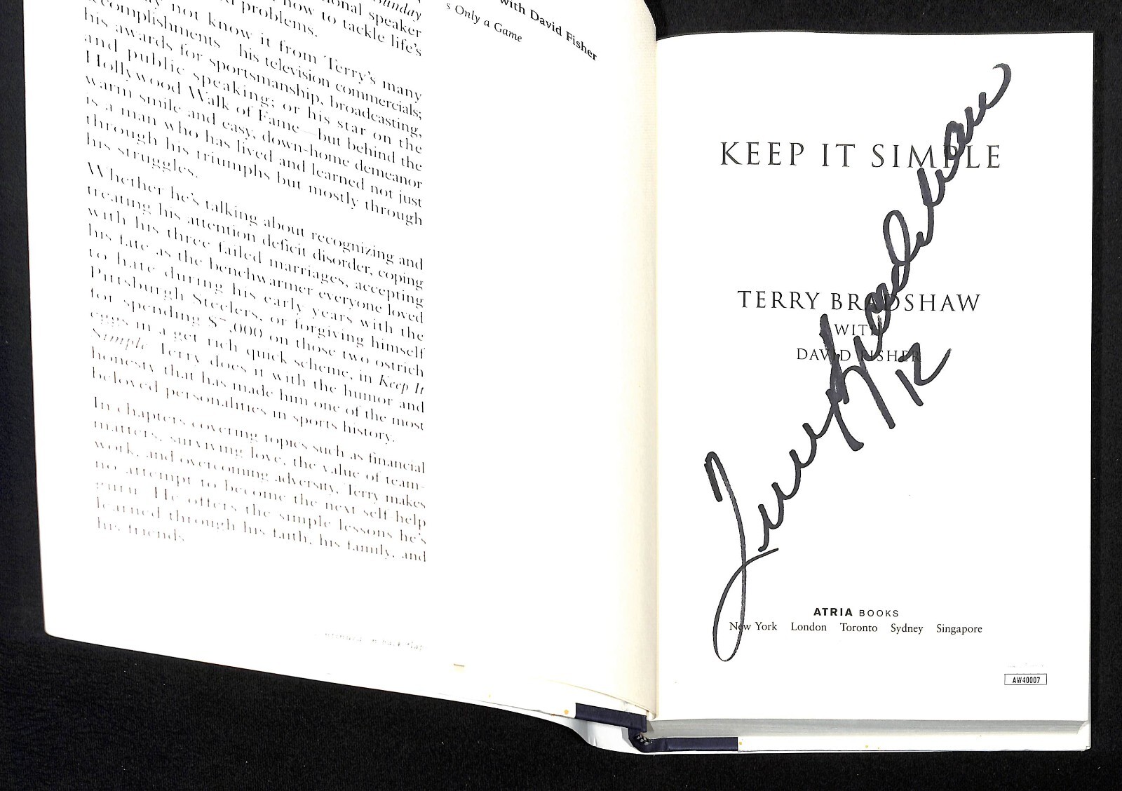 Terry Bradshaw Autographed Signed Pittsburgh Steelers "Keep It Simple" HC Book JSA Steelers 