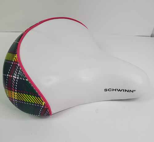 SCHWINN White/Plaid/Pink Spring Suspension Comfort Seat/Saddle Bike Part