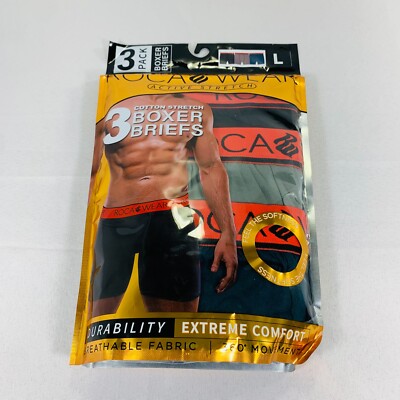Roca Wear Boxer Briefs 3 Pack Cotton Stetch Large (36-38) NEW
