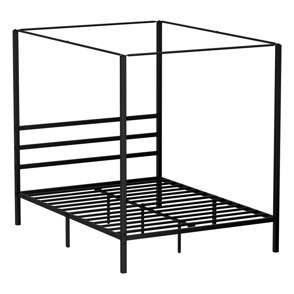 14" Queen Metal Canopy Platform Bed Frame with Headboard and Four Posters Black - Image 3 of 4