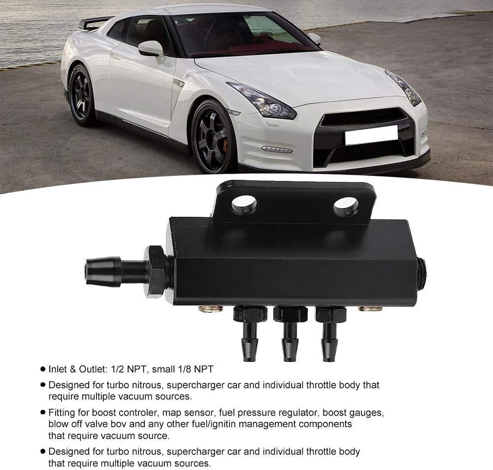 Kit de colector de admisión de bloque de vacío de 6 puertos puerta de desperdicio de combustible Turbo Boost 1/8NPT Foto 4 de 4