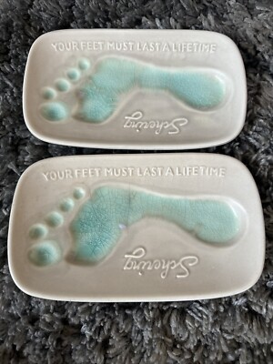 (2)Vintage McCoy Pottery Schering Advertising  Footprint Dish Tray Blue Teal