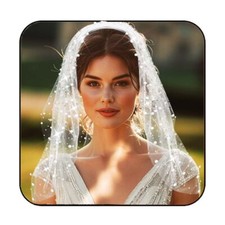 1 Tier Pearl Bride Wedding Veils Short Bridal Veil Rhinestone Veils with Head...