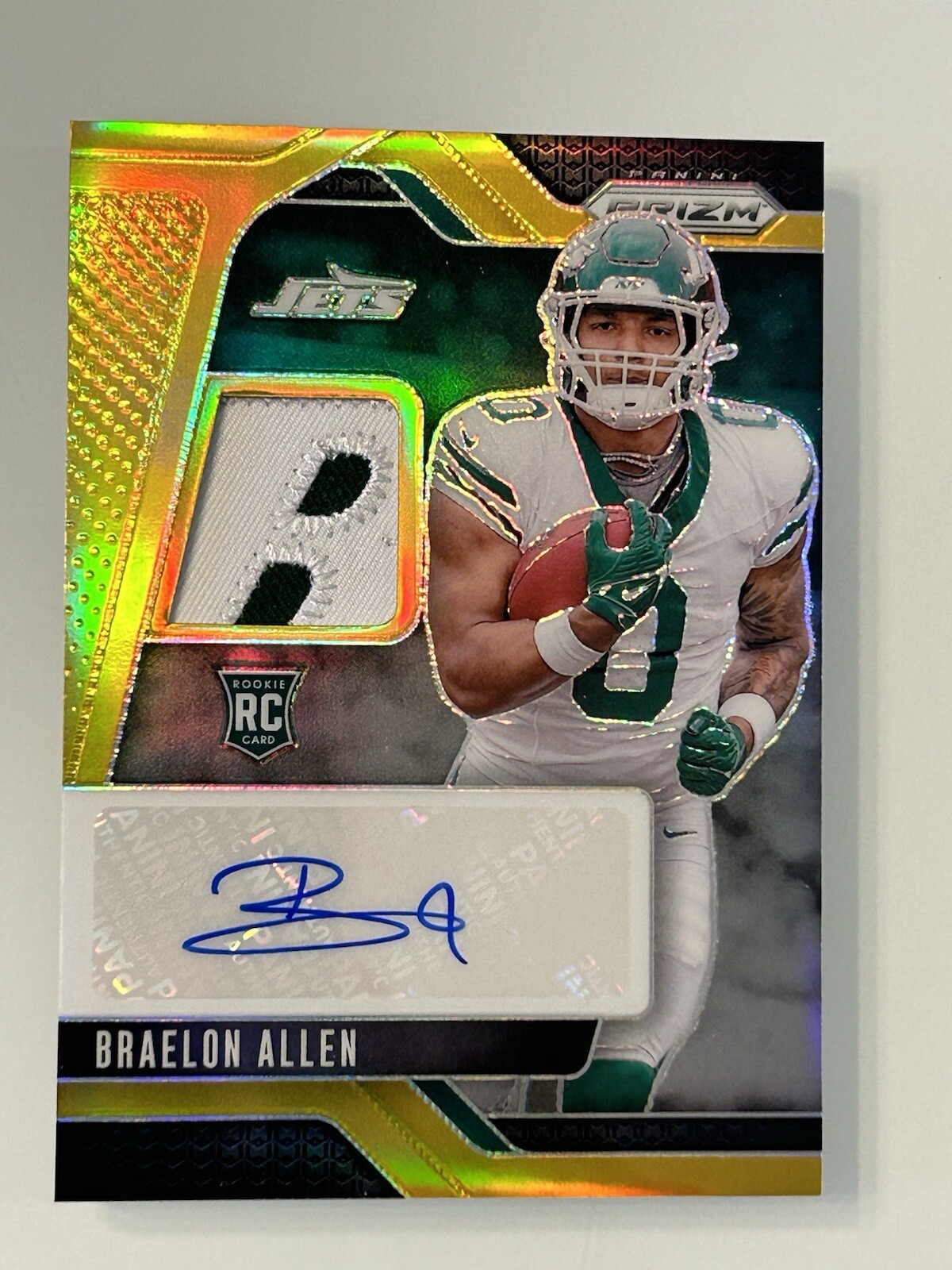 2024 Prizm Braelon Allen Rookie Auto Patch Logo #1/10 GOLD  Jets 1/1