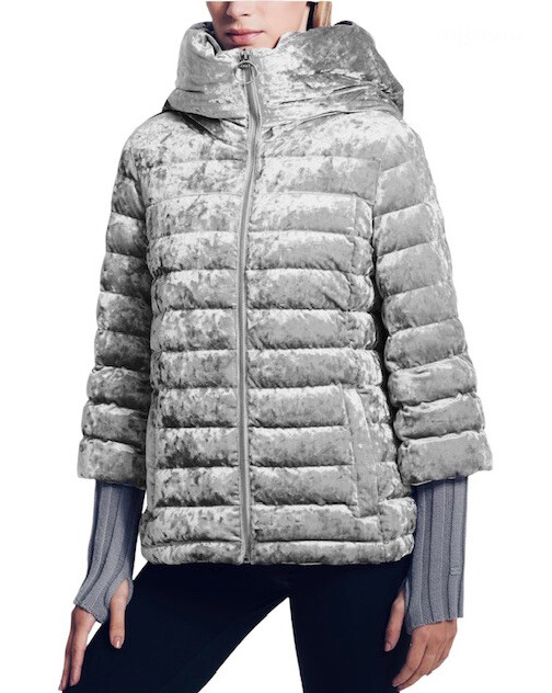 NWT DKNY Down Jacket Puffer Donna Karan Hood Crushed Velvet Winter Sport  Coat