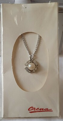 Collier Vintage Argenté Avec Pendentif En Verre - Longueur ~43 Cm - Style Années 90