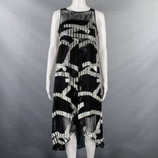 MARC JACOBS Size 0 Black Silver Silk Blend Jacquard Sleeveless Dress