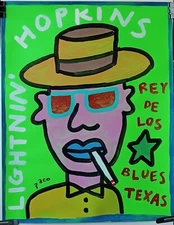 Paco Felice painting of Blues legend Lightnin' Hopkins on poster board