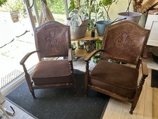Chaise cloutée baroque espagnole avec dossier cuir vers 1800