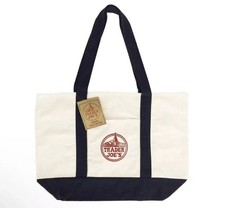 Trader Joe's Reusable Canvas Large Tote Bag Heavy Cotton Blue White STAY TRENDY  
