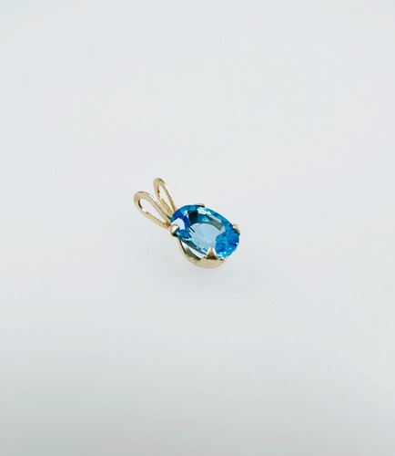 Colgante pequeño de topacio azul corte ovalado Estate de oro amarillo de 14 quilates de 0,43 quilates (6x4 mm) - Imagen 10 de 18