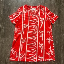 Vintage Vera Silk Tunic Dress Red White Tropical Palm Tree Island Best for M