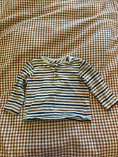 Aspen 12-18M Unisex Long Sleeve T-Shirt Crew Neck Striped Button White