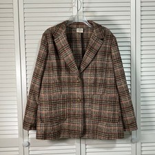 St. John s Bay Plaid Wool Blend Collard Long Sleeve Blazer Women