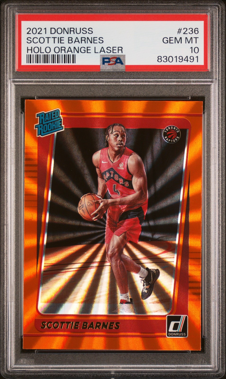 2021 PANINI DONRUSS HOLO ORANGE LASER #236 SCOTTIE BARNES PSA 10