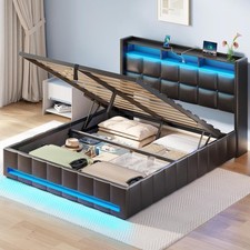 Bed Frame Full Size with Lift Up Storage, Charging Station & LED Lights, Upho...