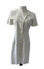 Jessica Howard Vintage Cream Short Sleeve Midi Dress Size 8 Gold Buttons Career