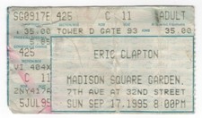 Eric Clapton & Clarence Gatemouth Brown 9/17/95 NYC NY MSG Ticket Stub
