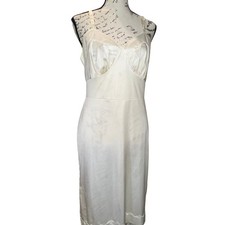 Vtg 60s Vincent White Slip Dress Nylon Bridal Lingerie 36 S/M Coquette