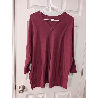 PureJill Medium, Oversized V-Neck Sweater, Drop Shoulder, Maroon, Relaxed