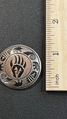 Sterling Silver Southwestern Native American Pin With Bear Motif. 925. 8gr