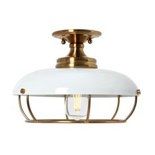 Robert Stevenson Lighting - Presley Caged Dome Metal Brushed Brass and White