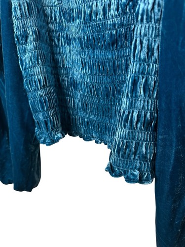 By Anthropologie Velvet Smocked Top Balloon Sleeves Size 2X New Blue - Picture 5 of 11