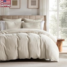Cotton Waffle Duvet Cover Set Soft Plush Comfort Breathable Elegant Shams New