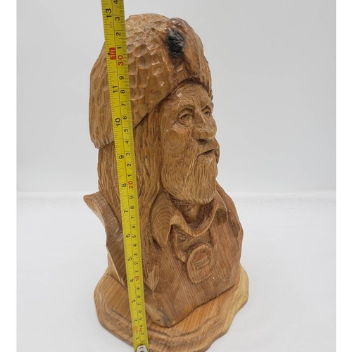 Escultura busto barbudo hombre trampero tallado en madera de colección 13" de alto - Imagen 5 de 14