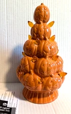 Halloween LED Lighted Ceramic Pumpkin Tree Retro Battery Operated 9"